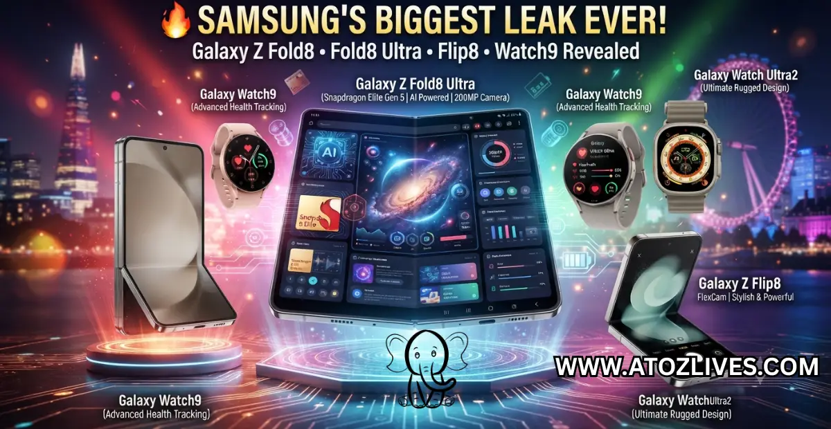 You are currently viewing Samsung Galaxy Z Fold8, Fold8 Ultra, Flip8, Watch9, and Watch Ultra2 Renders Leak Ahead of July 22 Unpacked Event