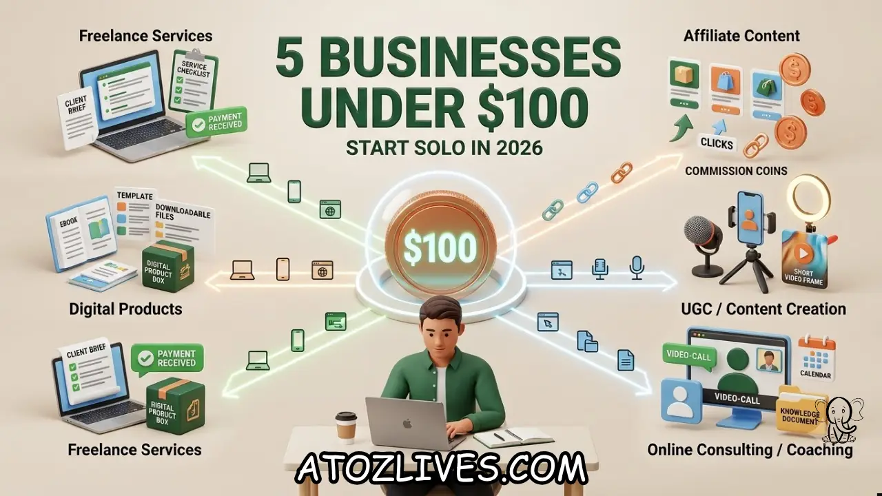 You are currently viewing 5 One-Person Online Businesses You Can Start With Less Than $100 in 2026
